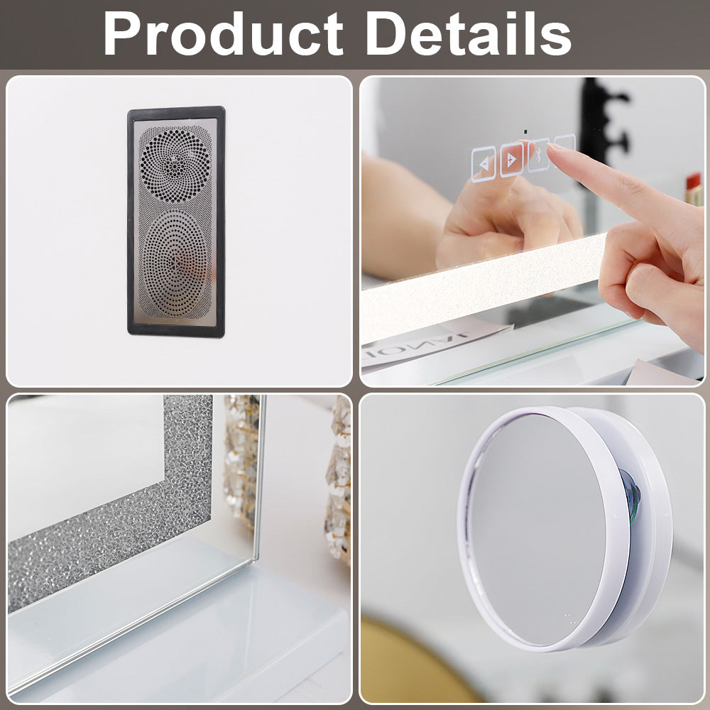 Fenchilin Hollywood Vanity Mirror with Lights Bluetooth Tabletop Wall Mount Metal White 32''x23''