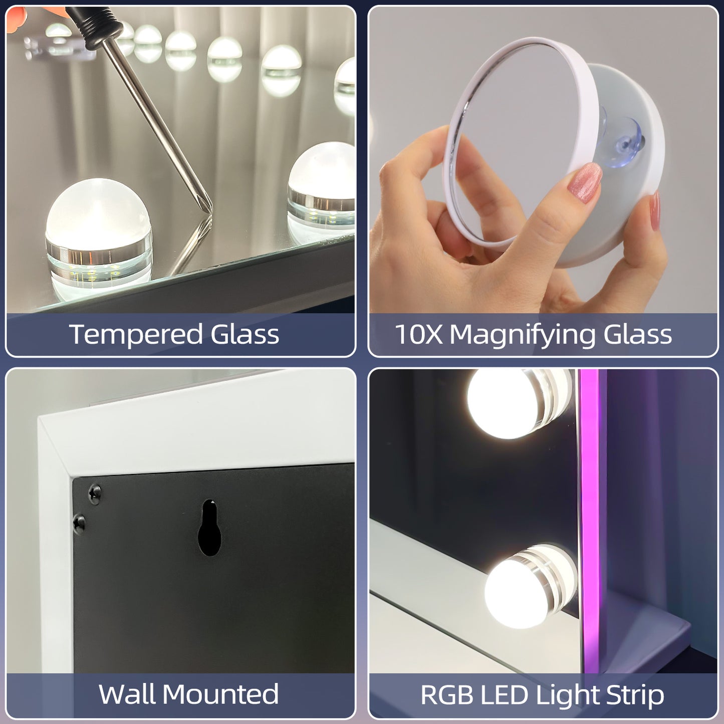 Fenchilin 32''x23'' Vanity Mirror with Lights RGB LED Tabletop Wall Mount White