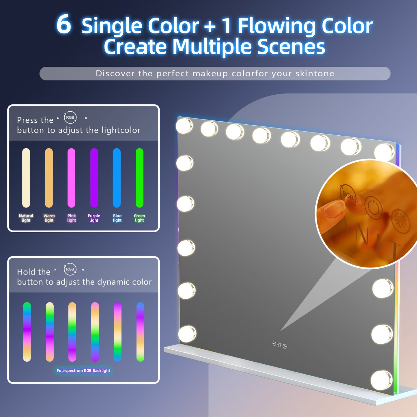 Fenchilin 32''x23'' Vanity Mirror with Lights RGB LED Tabletop Wall Mount White