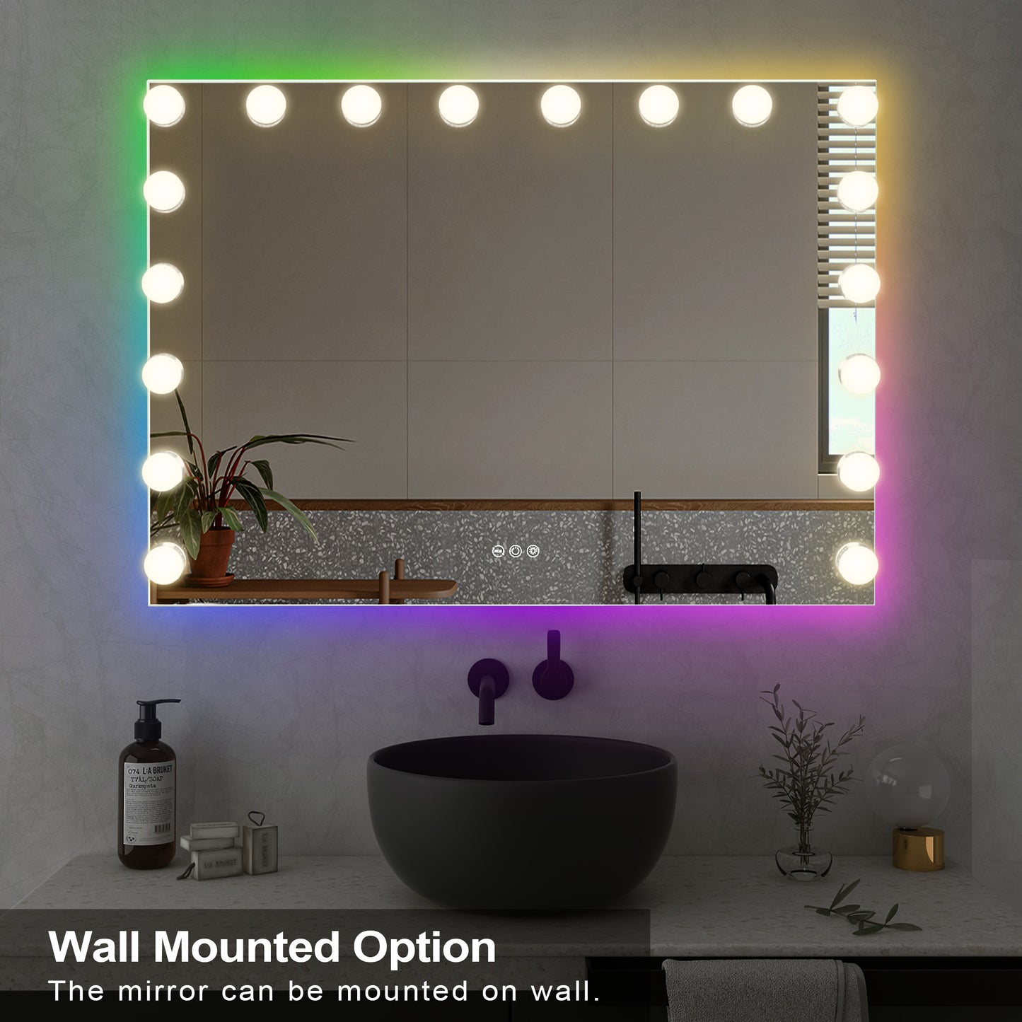 Fenchilin 32''x23'' Vanity Mirror with Lights RGB LED Tabletop Wall Mount White