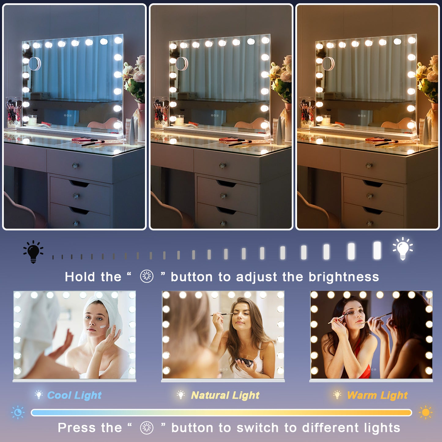 Fenchilin 32''x23'' Vanity Mirror with Lights RGB LED Tabletop Wall Mount White
