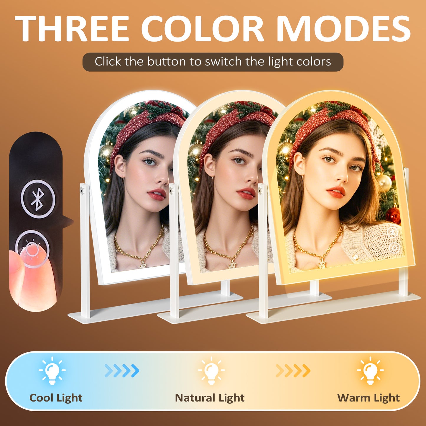 Fenchilin Arched Vanity Makeup Mirror with Lights Bluetooth Metal Tabletop White 12''x14''