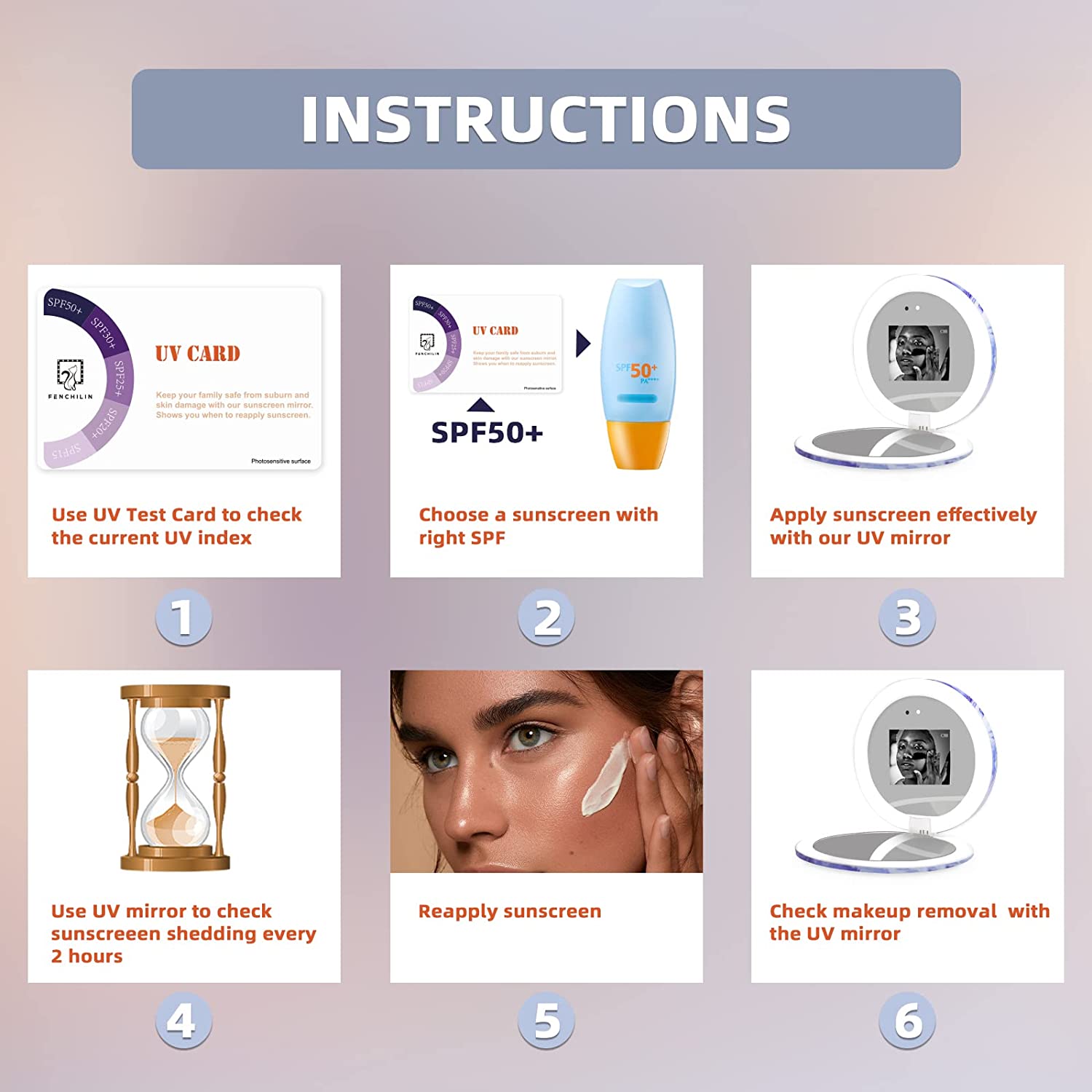 2023 New LED UV Camera for Sunscreen Test Travel Compact Vanity Mirror(4.5 Inch)| FENCHILIN - FENCHILIN