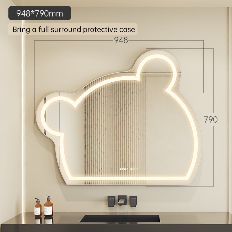 Anti-fog Wall Mounted Frameless Backlit Cute Bear Smart Led Bathroom Mirror (Dia 75/85/95cm)| FENCHILIN - FENCHILIN