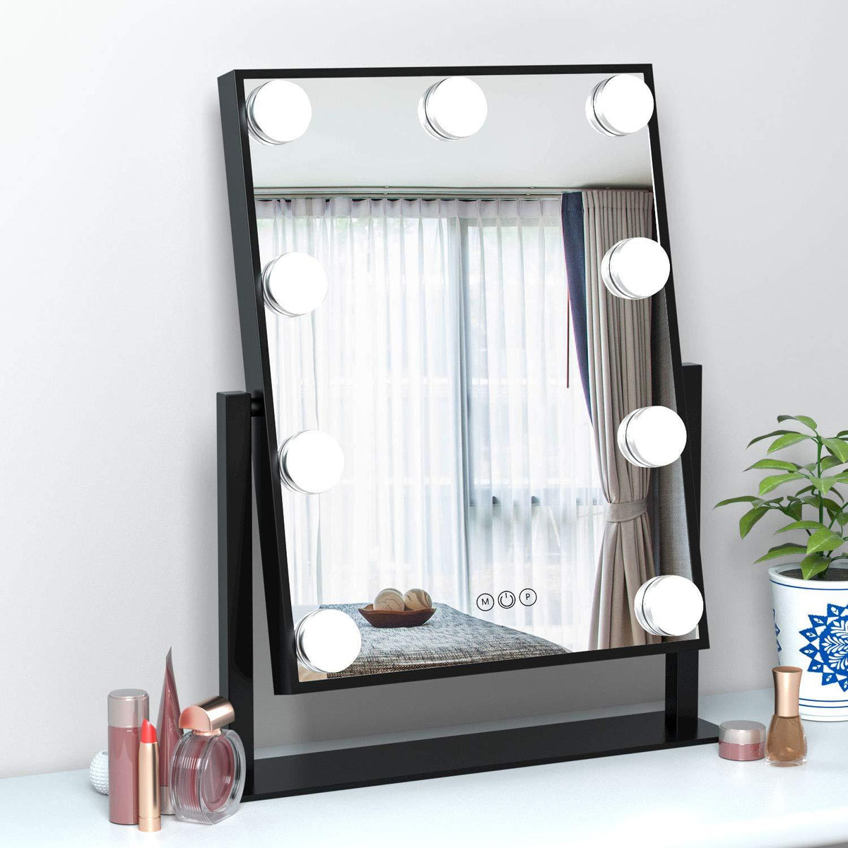 Hollywood Glow Vanity Mirror M (11.8" x 14'') 9 Dimmable LED Bulbs F FENCHILIN