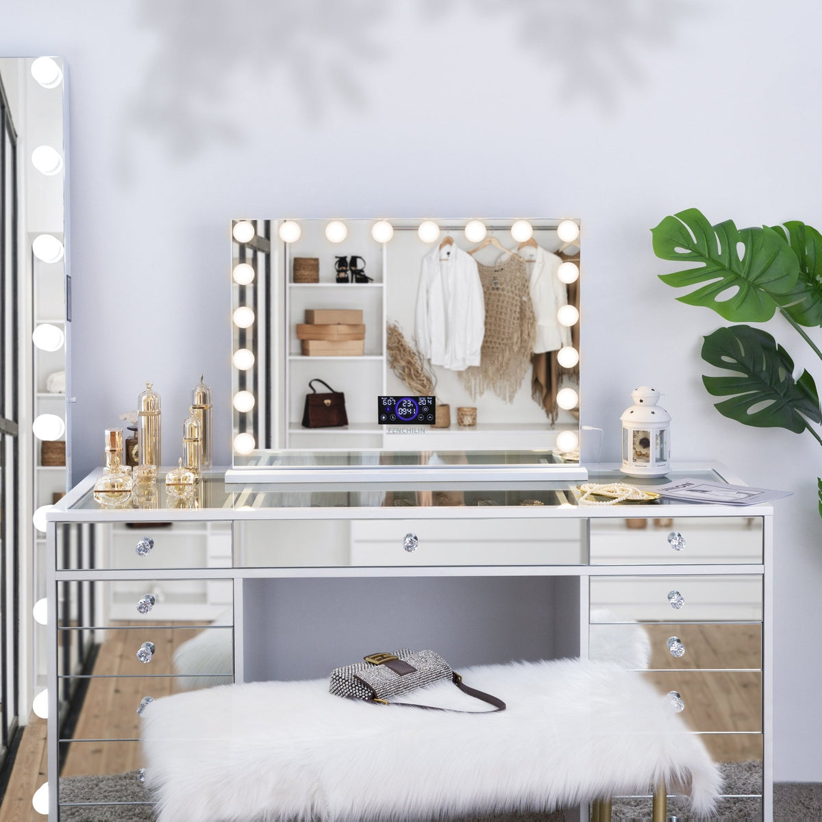 Hollywood Large Vanity Mirror Stepless Dimming Lights 3 Colour Mode LC