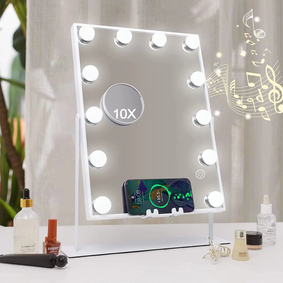 Hollywood Vanity Mirror with Wireless Charger and Bluetooth Speaker