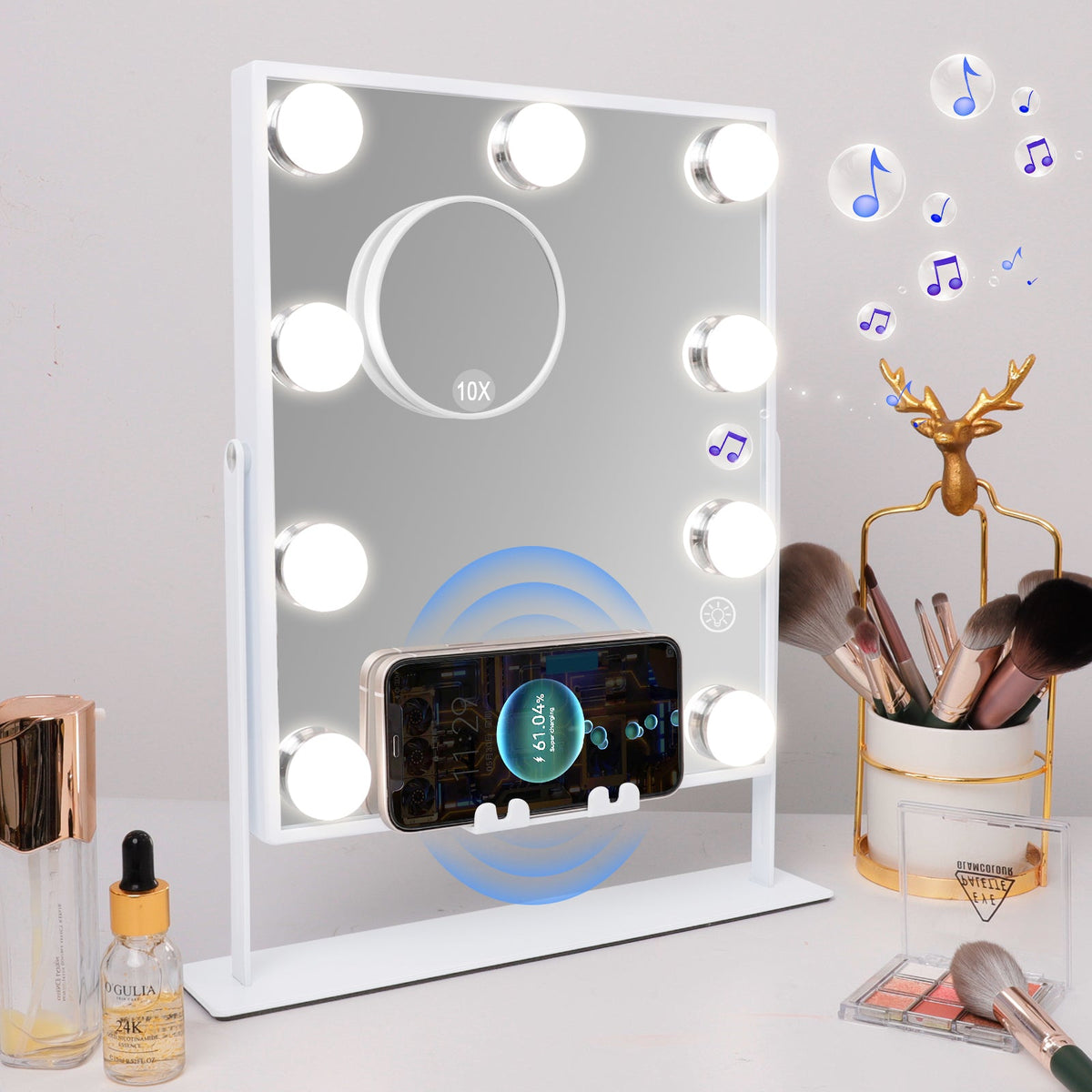 Hollywood Vanity Mirror with Wireless Charger and Bluetooth Speaker