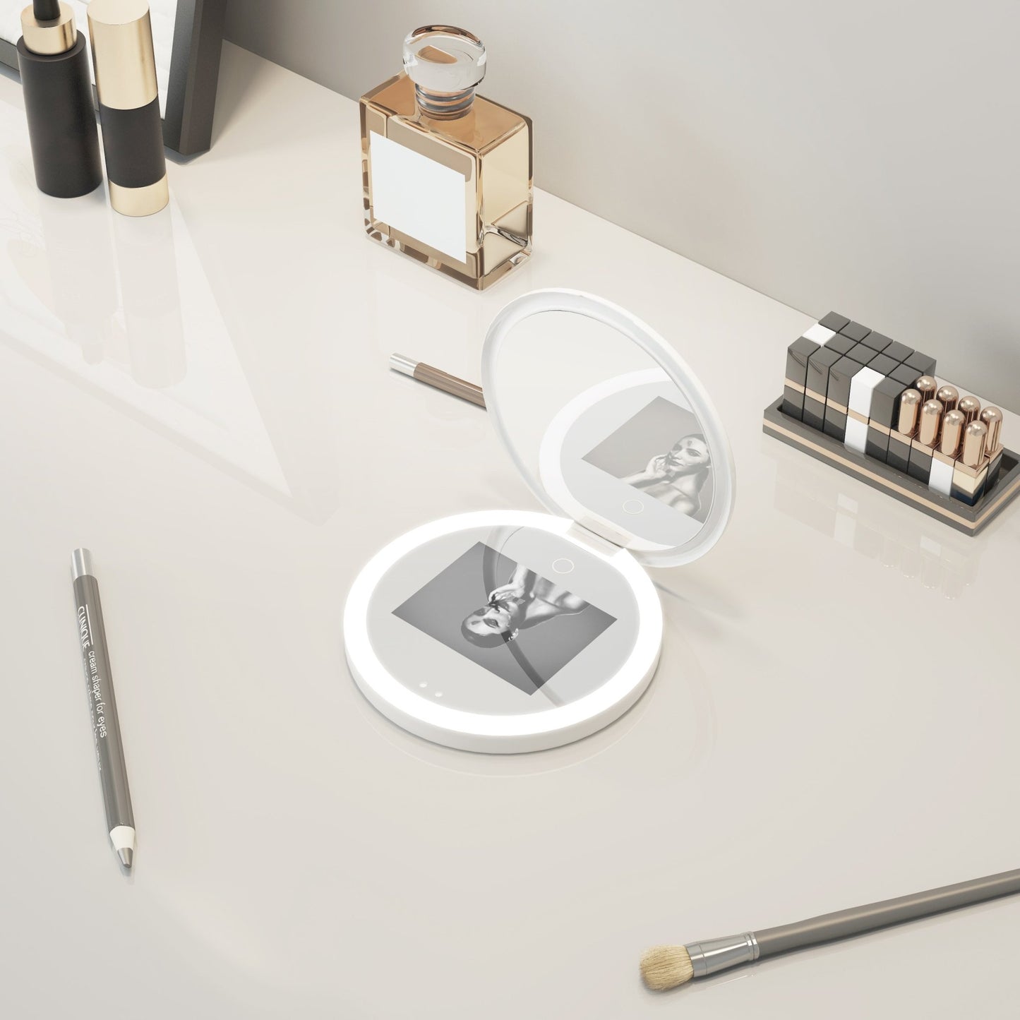 LED Travel Compact Vanity Mirror(3.5 Inch) with UV Camera for Sunscreen Test, 2X Magnification Portable Lighted Mirror for Handbag Pocket| FENCHILIN - FENCHILIN