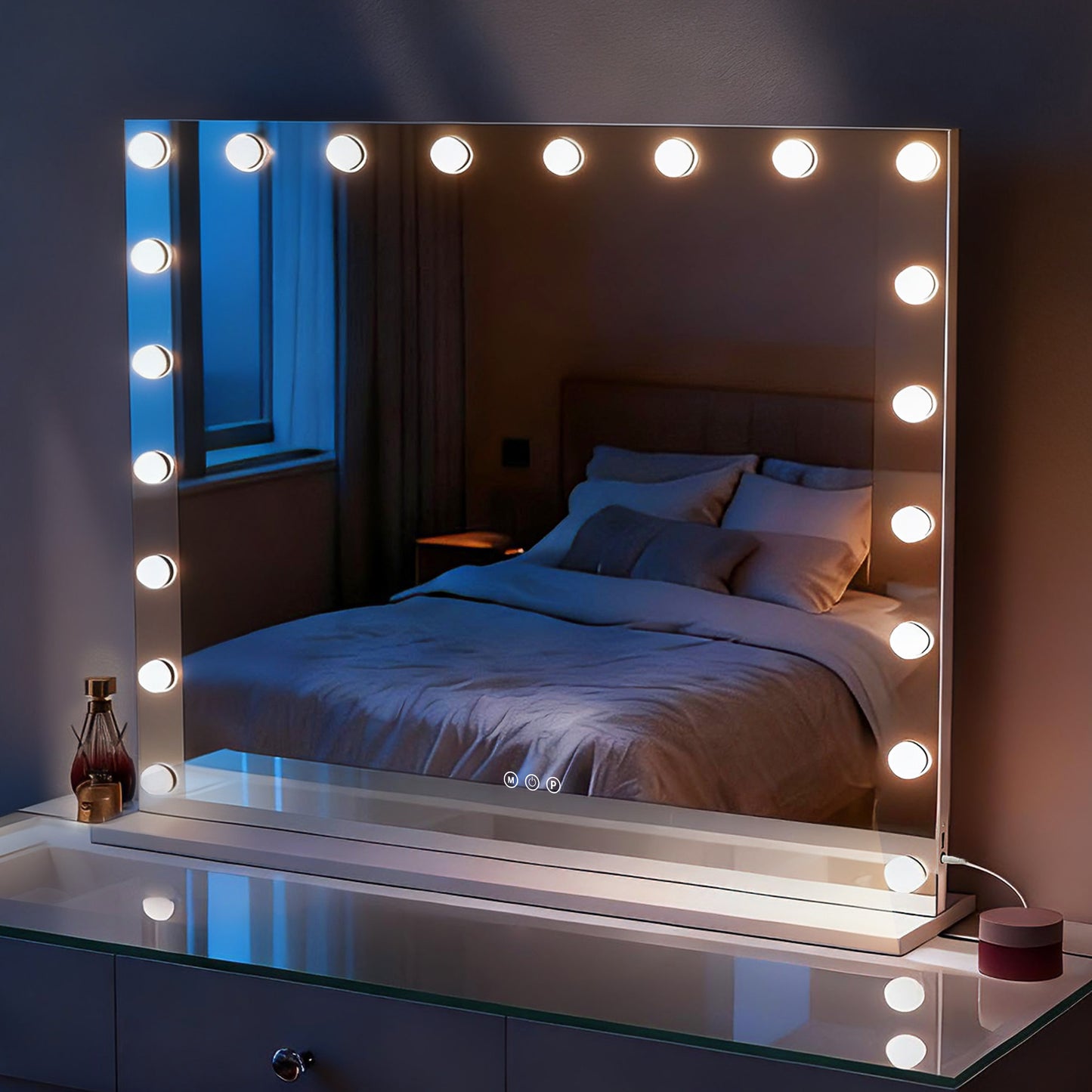Fenchilin 37"x30" Vanity Mirror with Lights USB Charging Tabletop Wall Mount Metal White