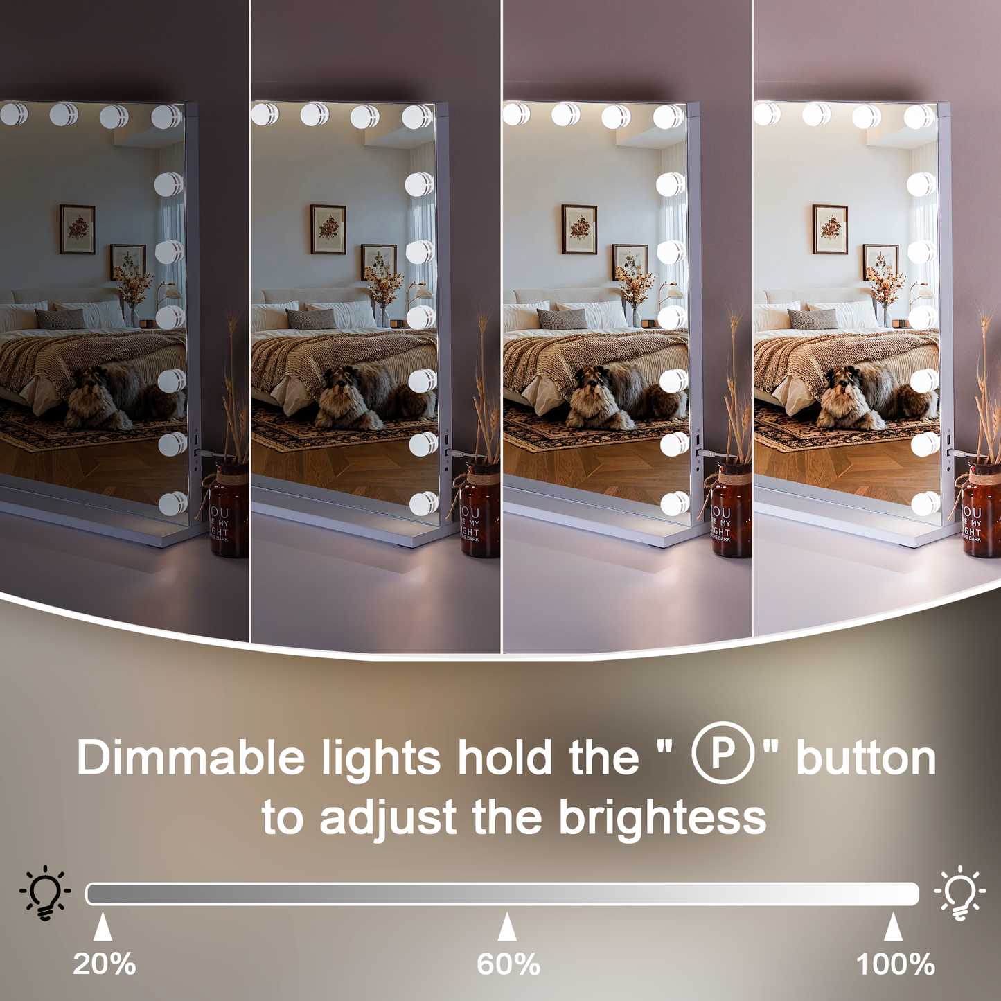 Fenchilin 37"x30" Vanity Mirror with Lights USB Charging Tabletop Wall Mount Metal White