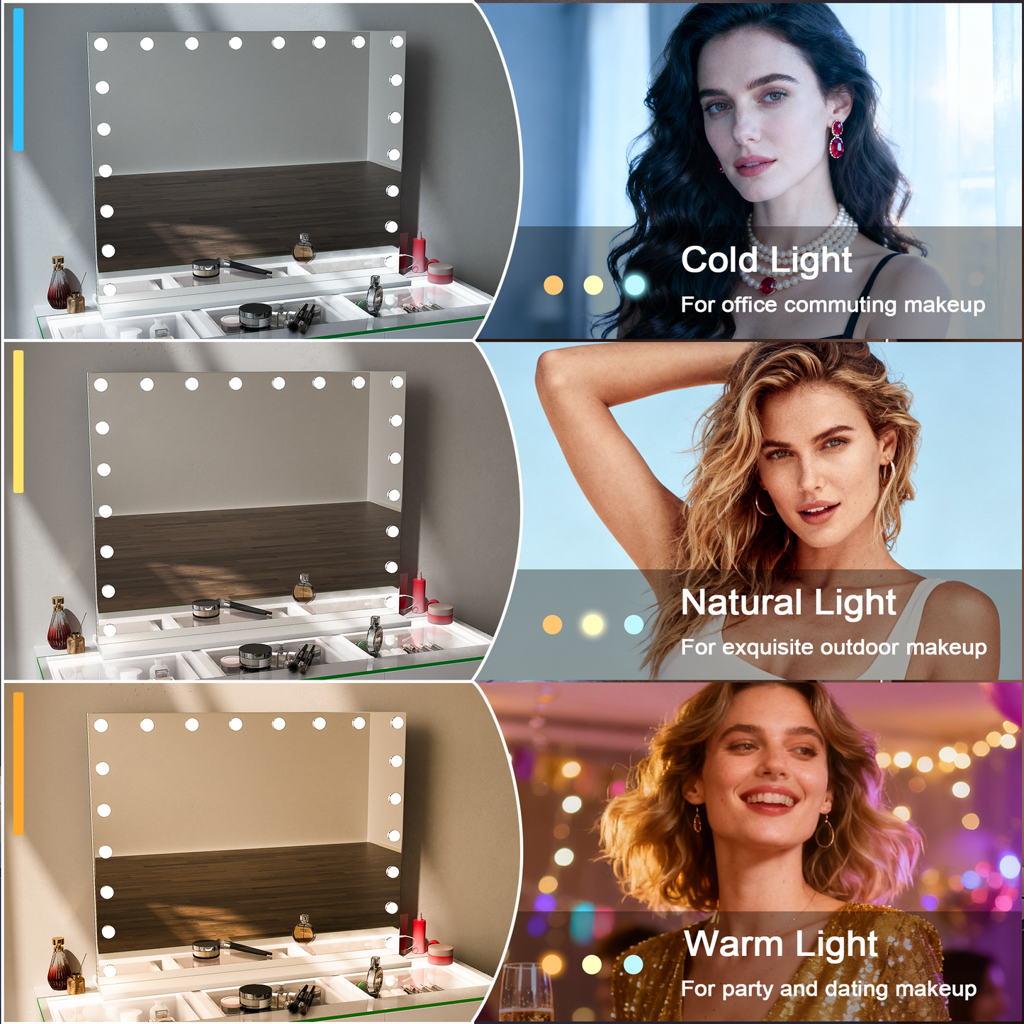 Fenchilin 37"x30" Vanity Mirror with Lights USB Charging Tabletop Wall Mount Metal White