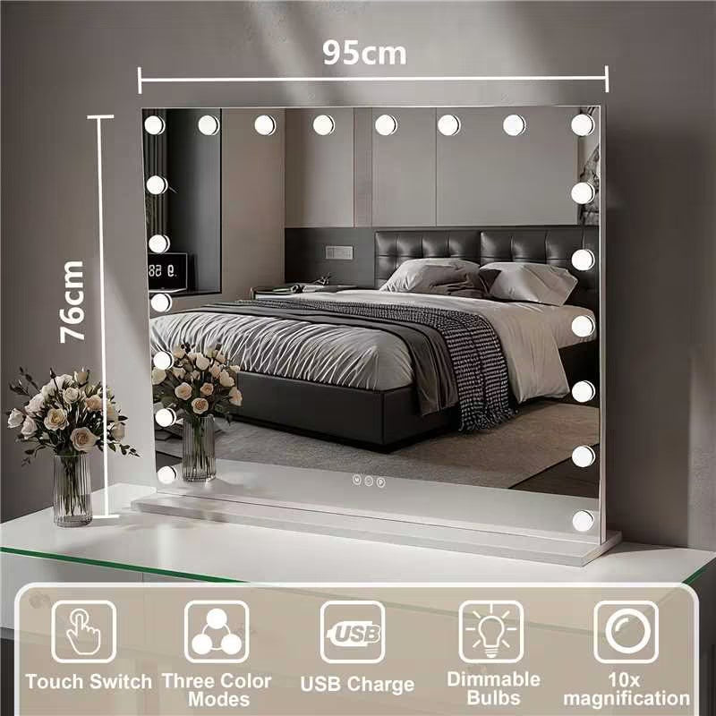 Fenchilin 37"x30" Vanity Mirror with Lights USB Charging Tabletop Wall Mount Metal White