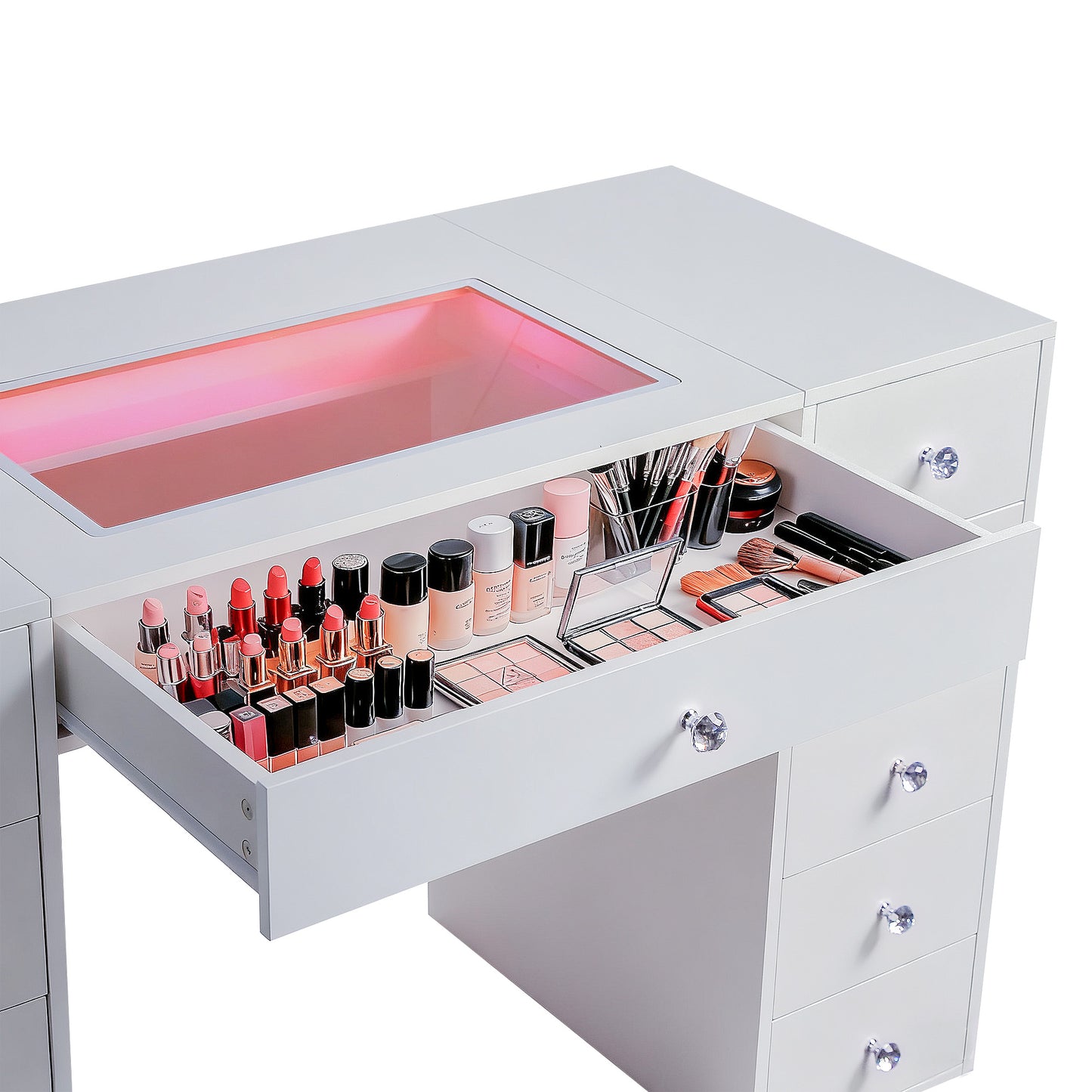 Fenchilin 51" Makeup Vanity Desk with Lights RGB 11 Drawers White