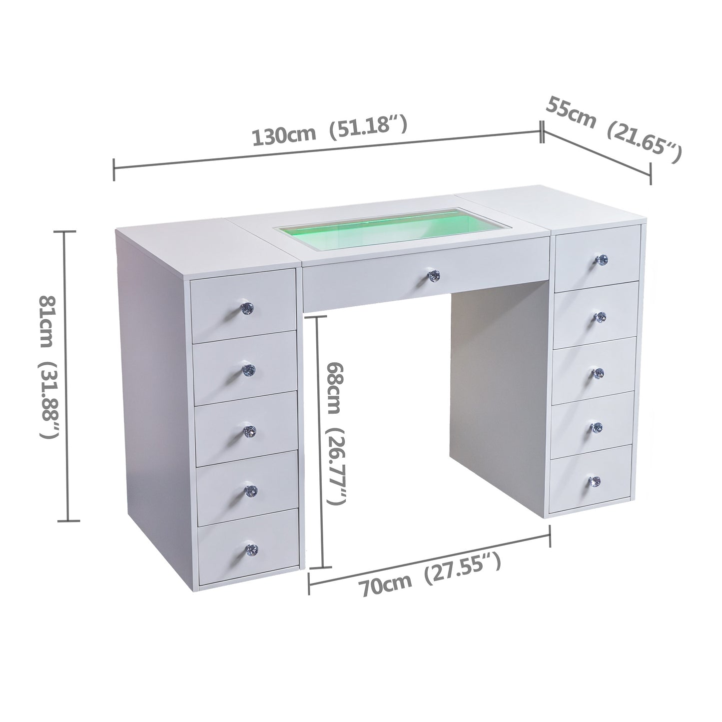 Fenchilin 51" Makeup Vanity Desk with Lights RGB 11 Drawers White