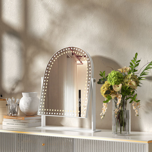 Fenchilin Arched Vanity Makeup Mirror with Lights Bluetooth Metal Tabletop White 12''x14''