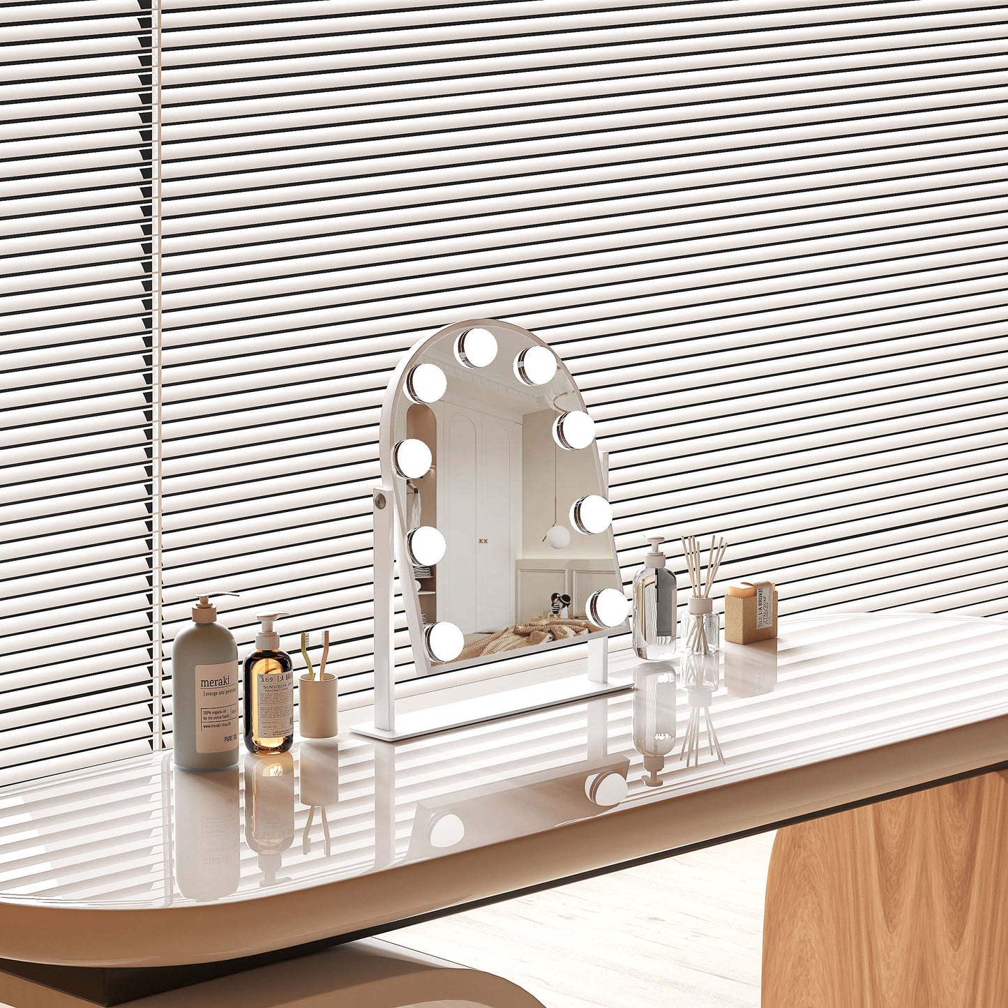 Fenchilin Arched Vanity Makeup Mirror with Lights Metal Tabletop White 12''x14''