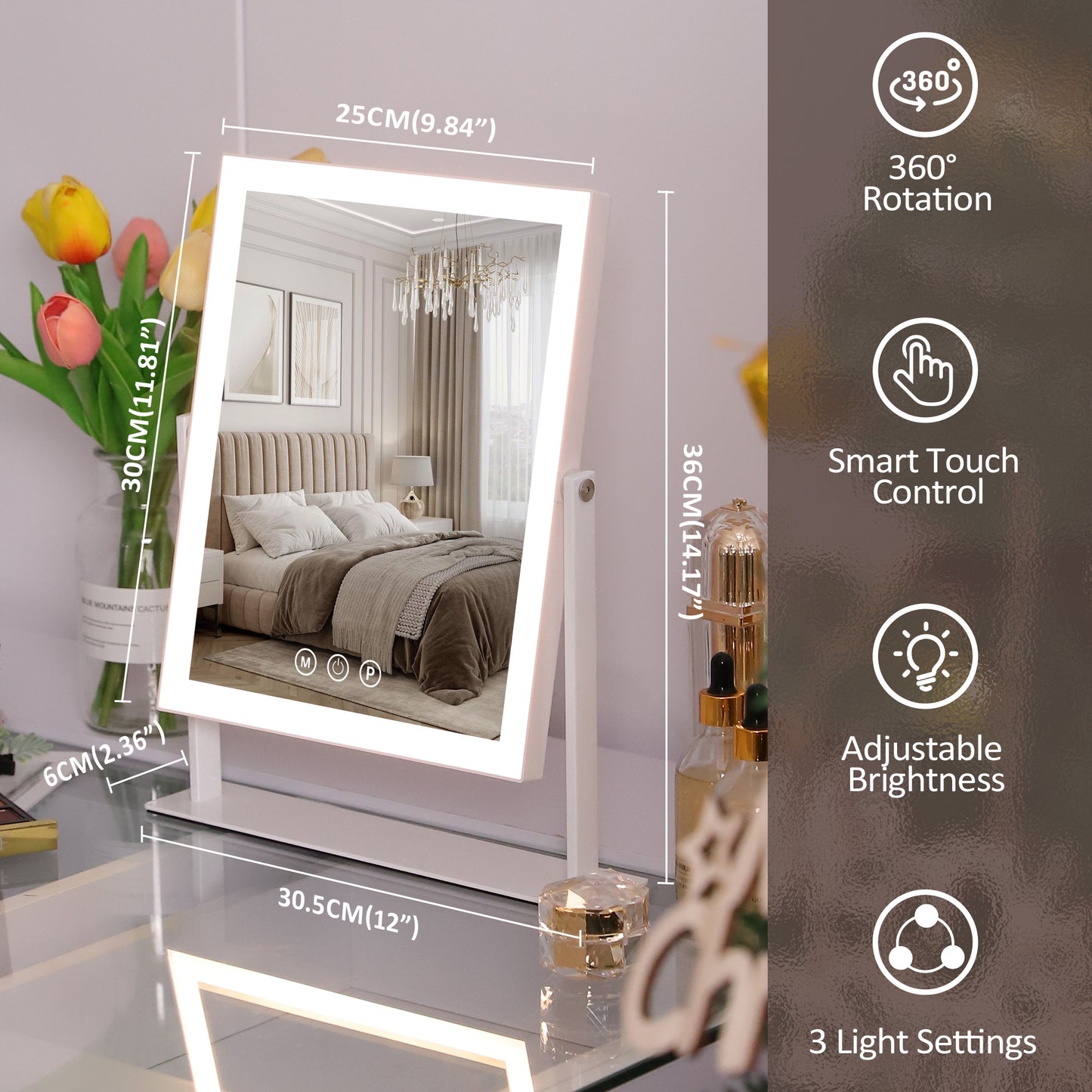 Hollywood Large Makeup Vanity Mirror with Lights 3-Color LED Mirror (12''x14.17'') | FENCHILIN