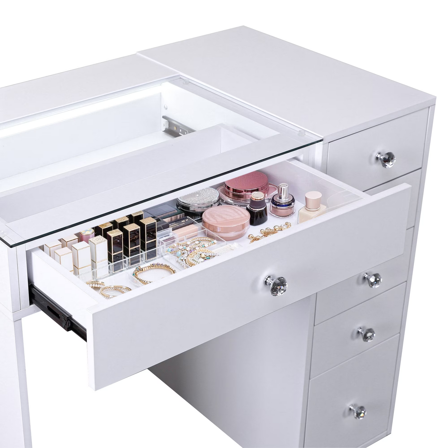 Fenchilin 36" Makeup Vanity Desk with Lights RGB 6 Drawers White