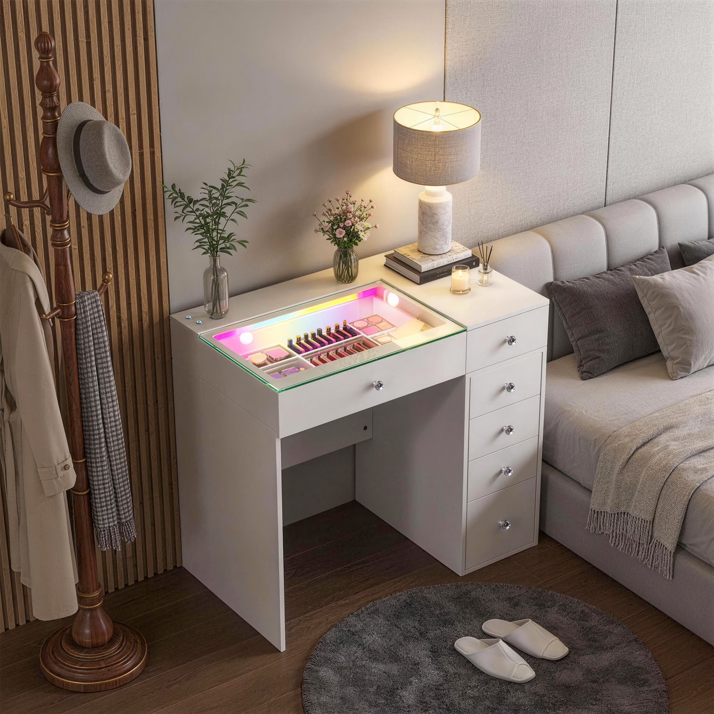 Fenchilin 36" Makeup Vanity Desk with Lights RGB 6 Drawers White