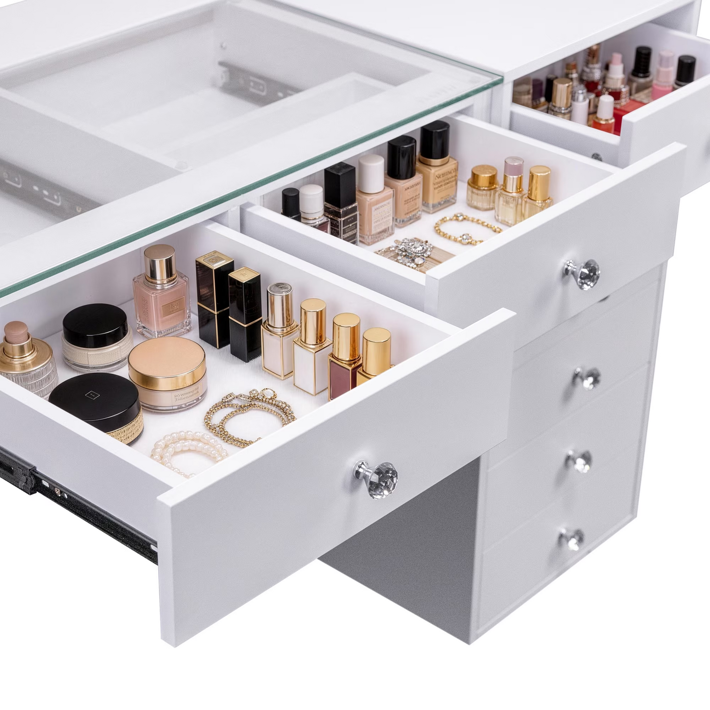 Fenchilin 48" Makeup Vanity Desk with Lights LED RGB 8 Drawers White