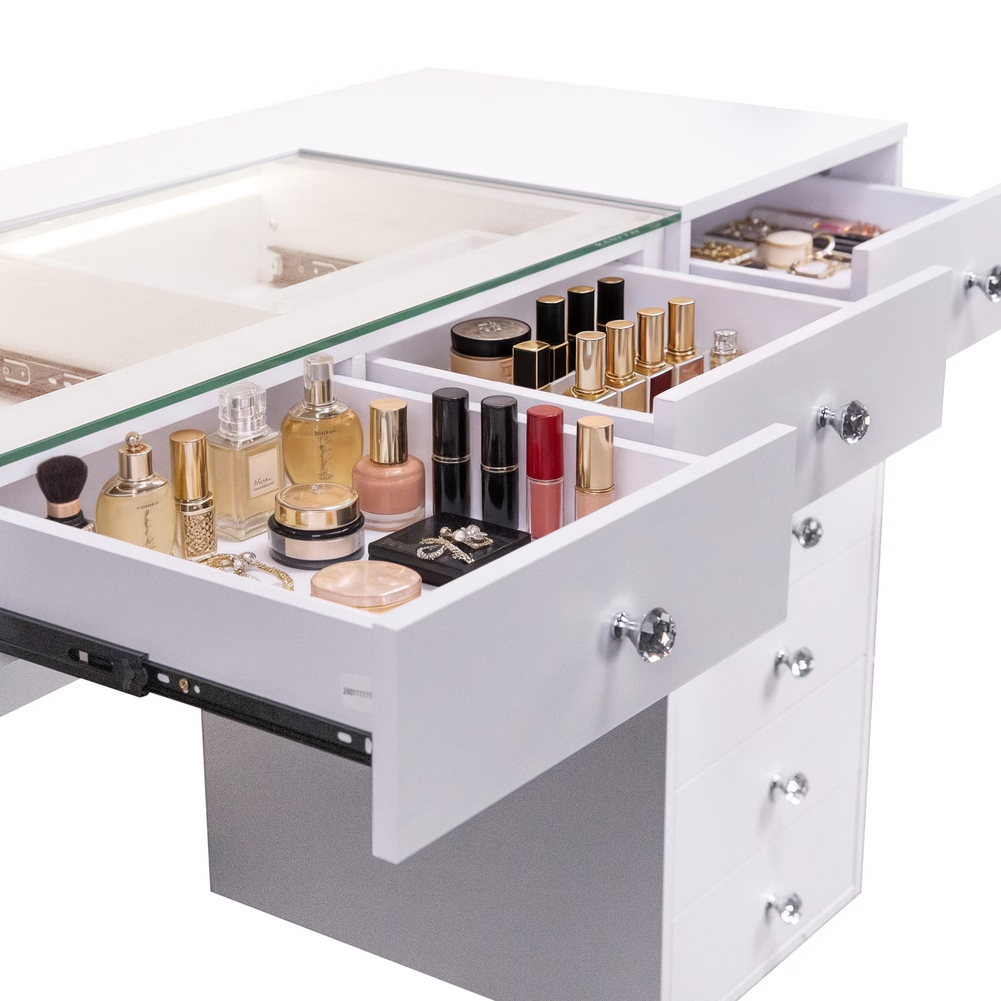 Fenchilin 48" Makeup Vanity Desk with Lights LED RGB 8 Drawers White