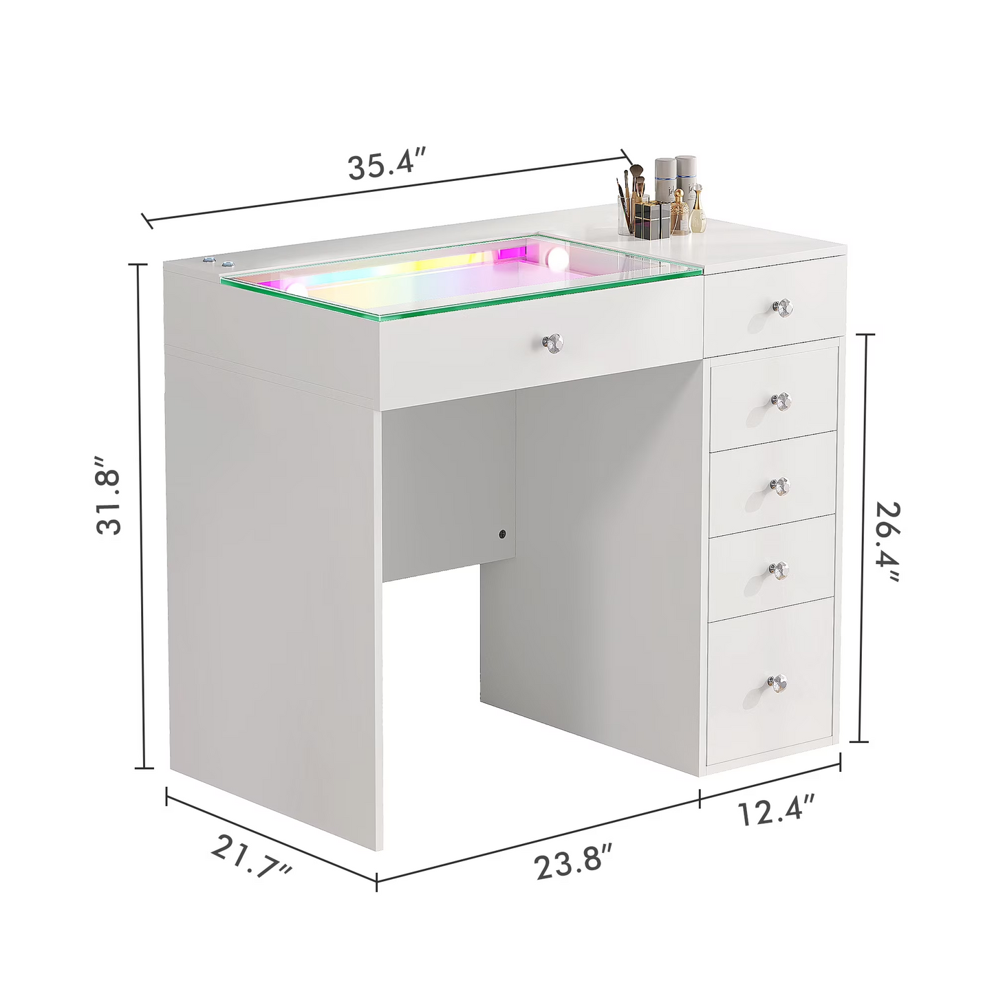 Fenchilin 36" Makeup Vanity Desk with Lights RGB 6 Drawers White