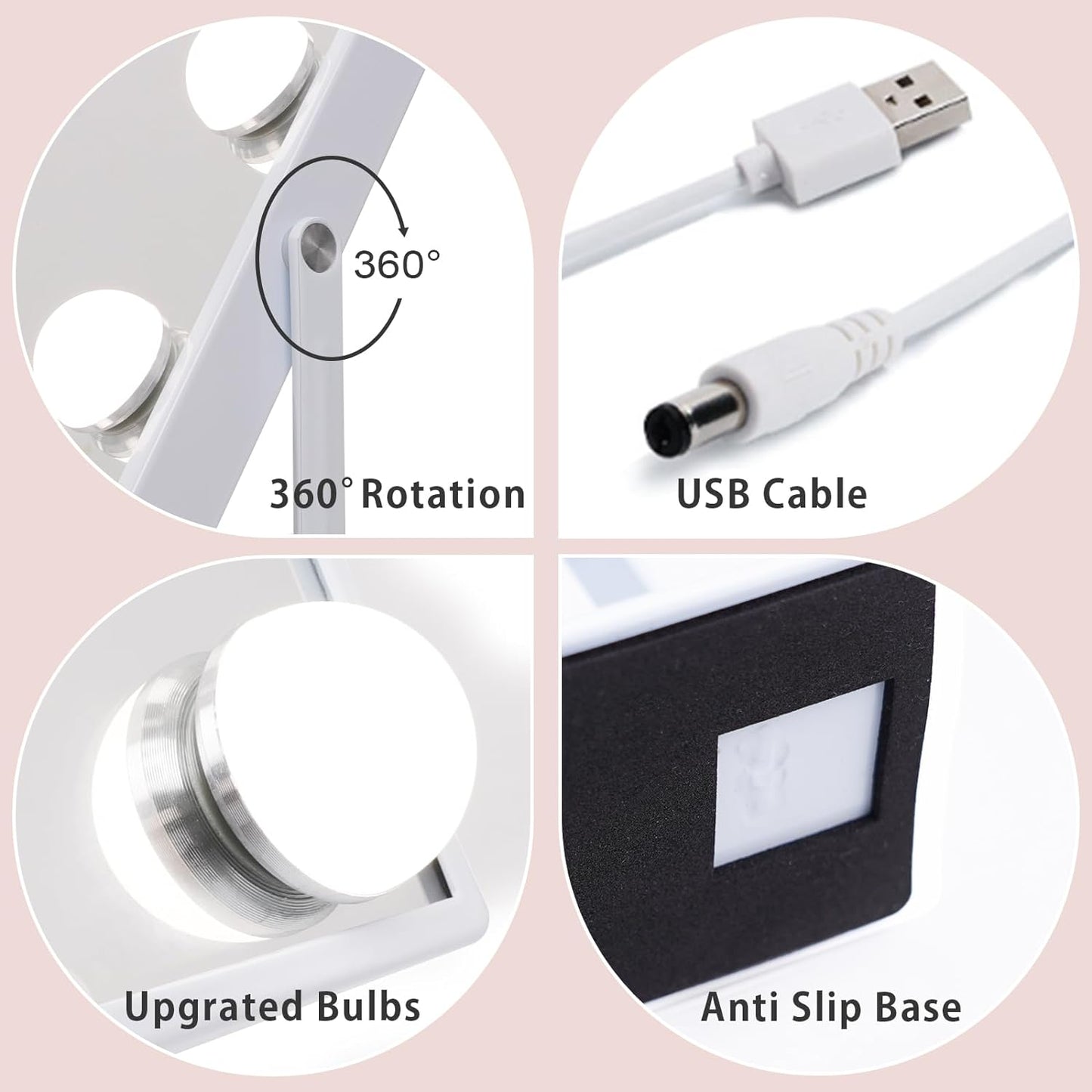 Fenchilin 12"x14" Vanity Makeup Mirror with Lights 360° Swivel Tabletop Metal White