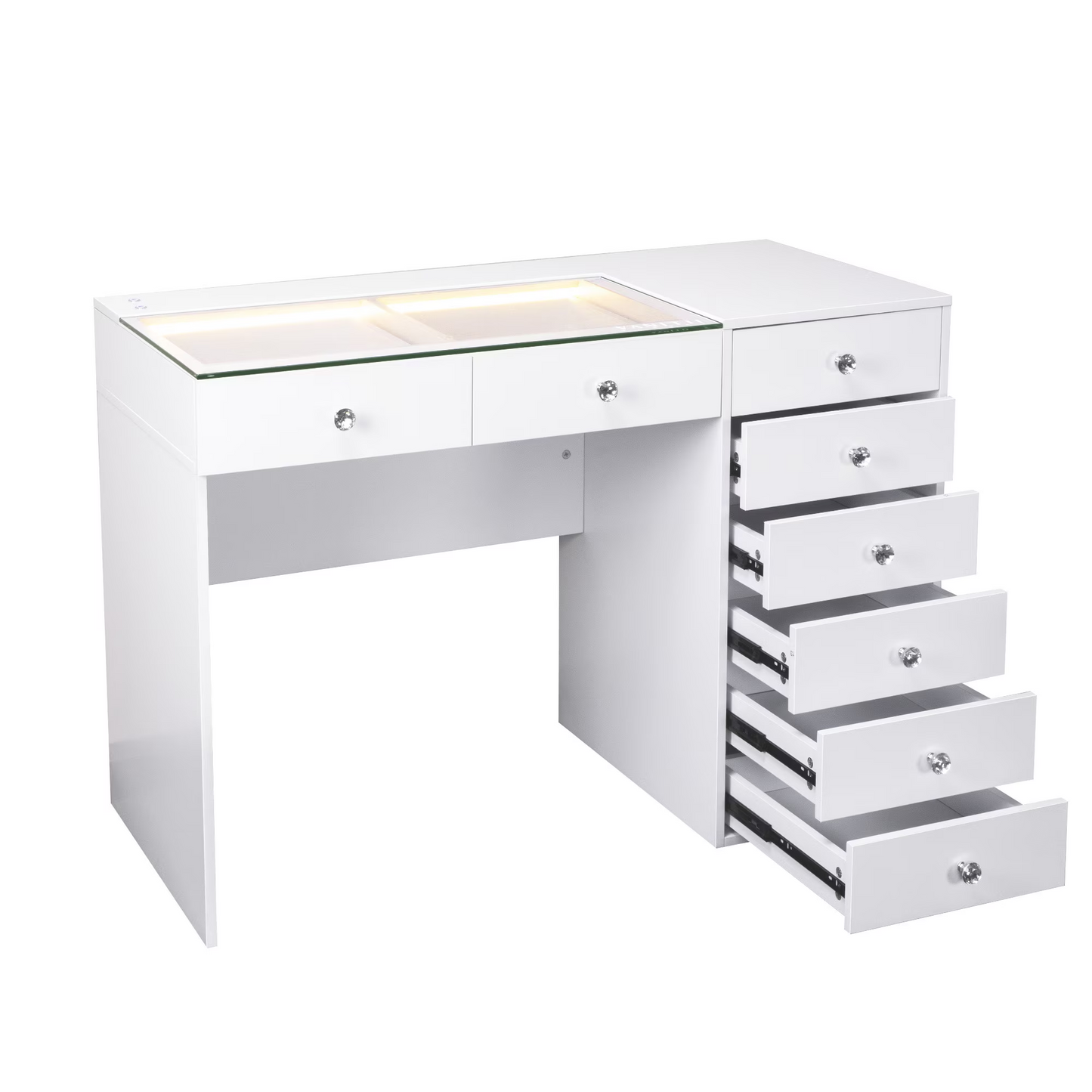 Fenchilin 48" Makeup Vanity Desk with Lights LED RGB 8 Drawers White