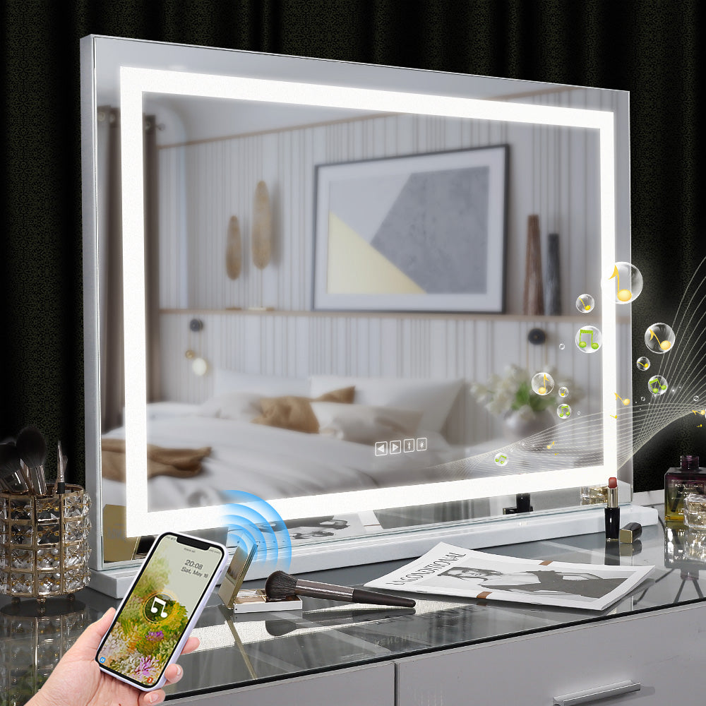 Fenchilin Hollywood Vanity Mirror with Lights Bluetooth Tabletop Wall Mount Metal White 32''x23''
