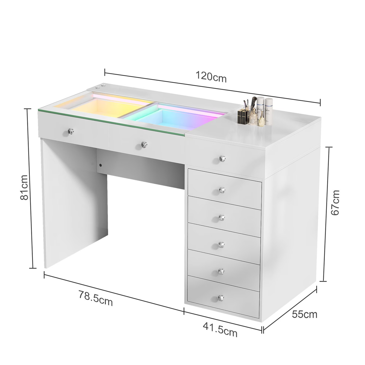 Fenchilin 48" Makeup Vanity Desk with Lights LED RGB 8 Drawers White