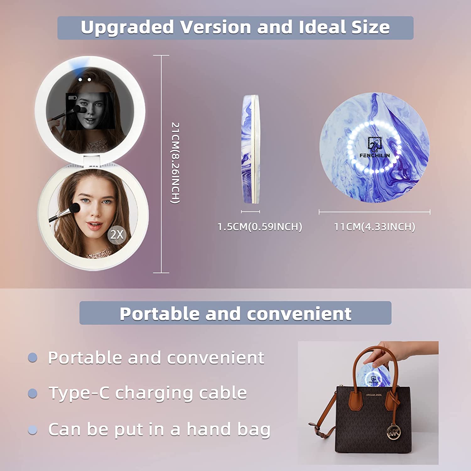 2023 New LED UV Camera for Sunscreen Test Travel Compact Vanity Mirror(4.5 Inch)| FENCHILIN - FENCHILIN