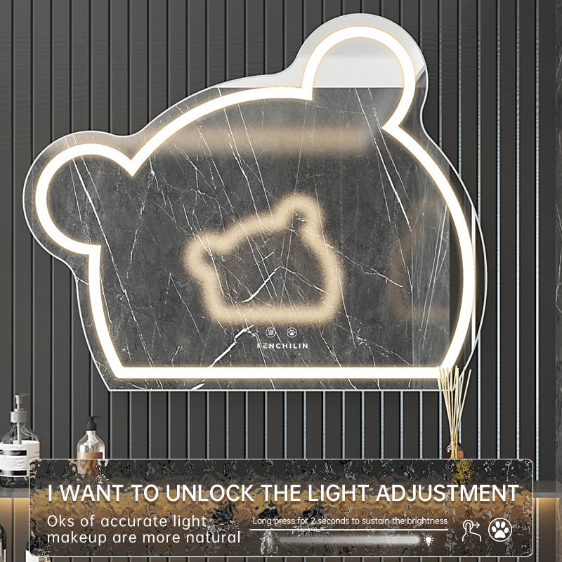 
                  
                    Load image into Gallery viewer, Anti-fog Wall Mounted Frameless Backlit Cute Bear Smart Led Bathroom Mirror (Dia 75/85/95cm)| FENCHILIN - FENCHILIN
                  
                
