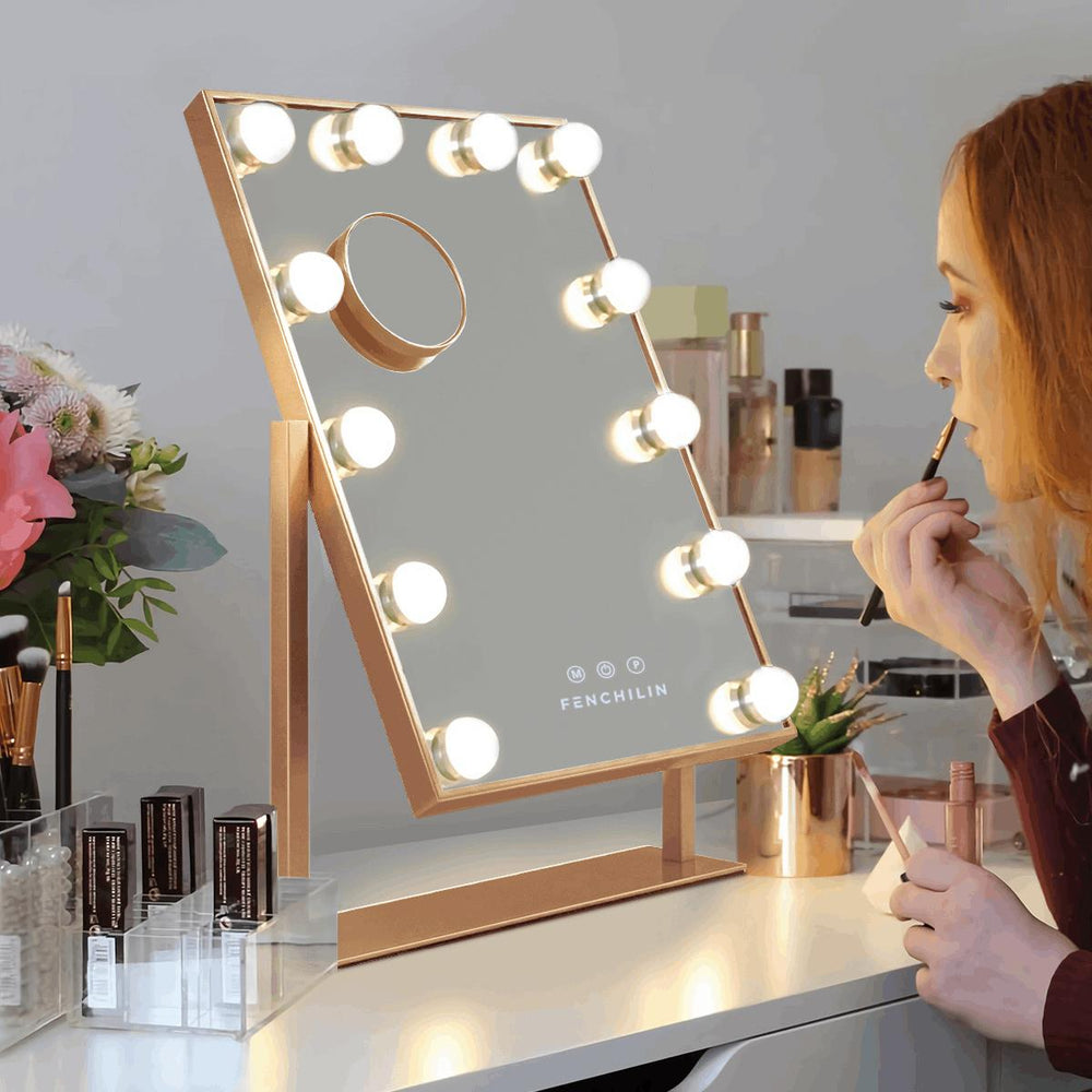 Fenchilin Hollywood Vanity Makeup Mirror with Lights Metal Tabletop White  14.5 x 18.5 