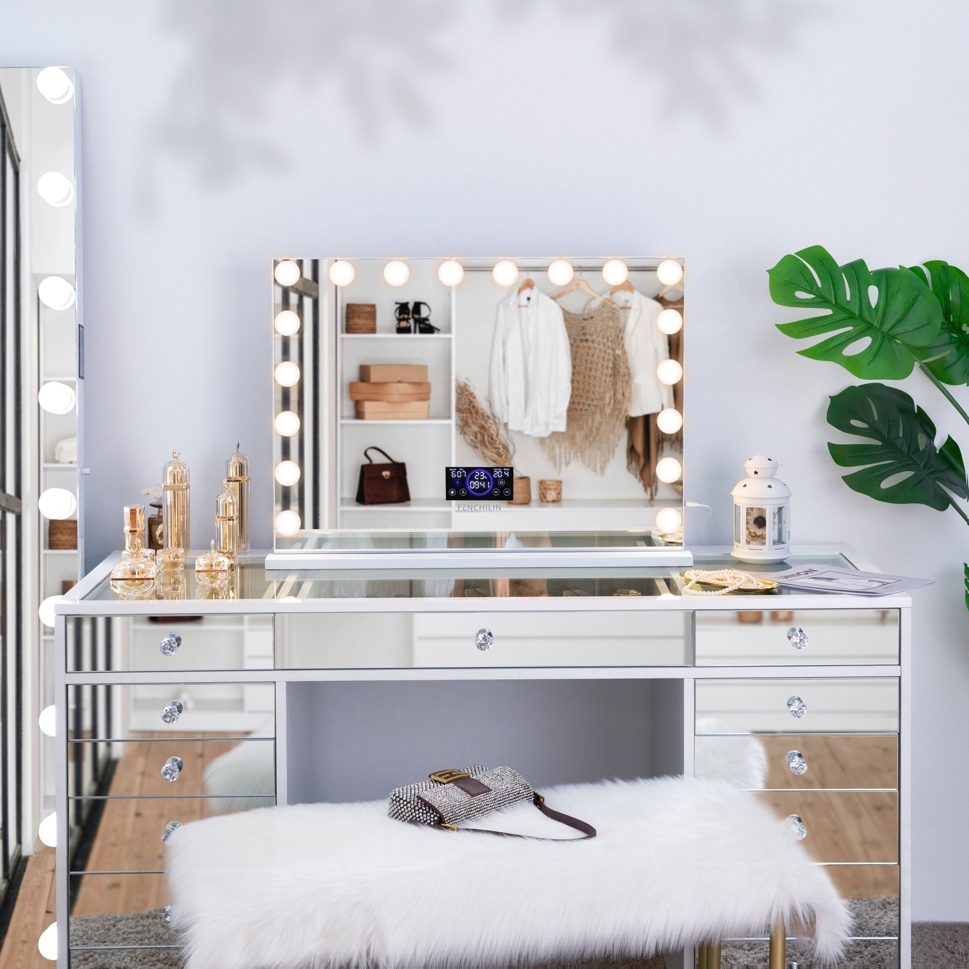 Hollywood Large Vanity Mirror LCD Screen XXXL (31.5" X 23.6") | 18 Dimmable LED Bulbs FENCHILIN - FENCHILIN