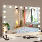 Hollywood Ultra Thin Vanity Mirror With Bluetooth Speaker (31.5"L x 22.8"W) | 18 Dimmable LED Bulbs FENCHILIN - FENCHILIN