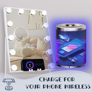 
                  
                    Load image into Gallery viewer, Hollywood Vanity Mirror with Wireless Charger and Bluetooth Speaker | L (14.5&amp;quot;x18.5&amp;quot;) | 12 Dimmable LED Bulbs FENCHILIN - FENCHILIN
                  
                