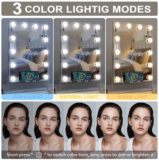 
                  
                    Load image into Gallery viewer, Hollywood Vanity Mirror with Wireless Charger and Bluetooth Speaker | L (14.5&amp;quot;x18.5&amp;quot;) | 12 Dimmable LED Bulbs FENCHILIN - FENCHILIN
                  
                