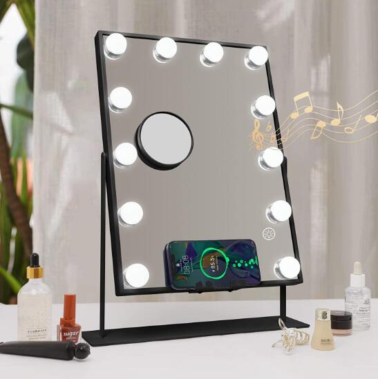 
                  
                    Load image into Gallery viewer, Hollywood Vanity Mirror with Wireless Charger and Bluetooth Speaker | L (14.5&amp;quot;x18.5&amp;quot;) | 12 Dimmable LED Bulbs FENCHILIN - FENCHILIN
                  
                
