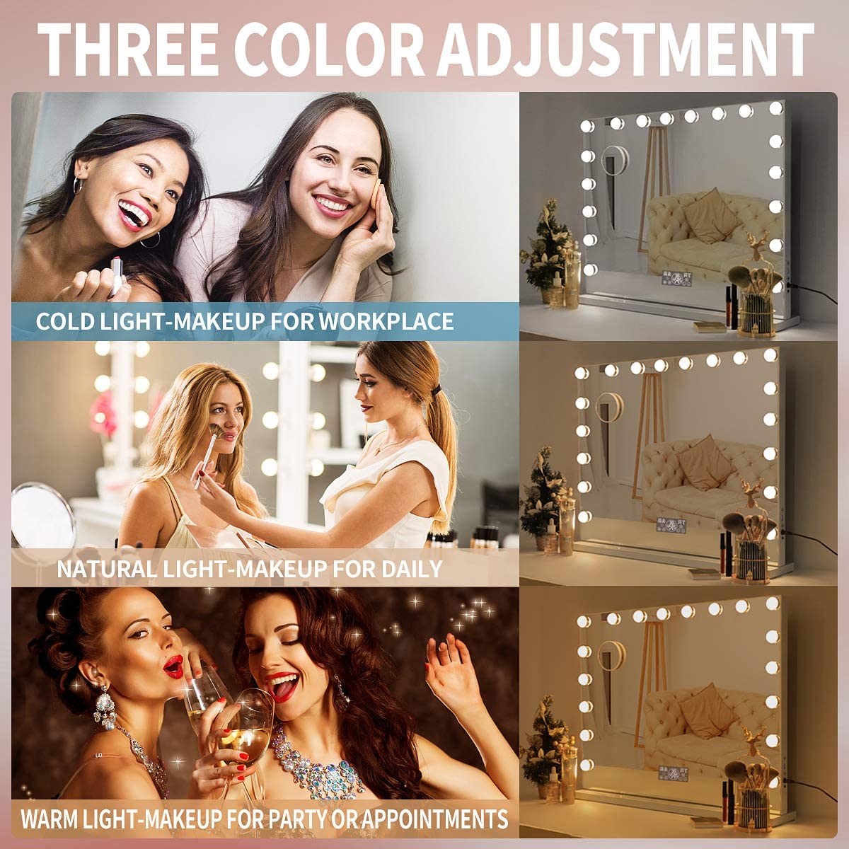 Xmas Discount Hollywood Large Vanity Mirror LCD Screen Speaker XXXL (W27.5" X L22.4") | 18 Dimmable LED Bulbs Mirror FENCHILIN - FENCHILIN