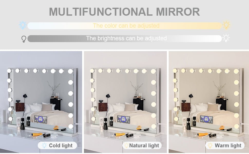 Xmas Discount Hollywood Large Vanity Mirror LCD Screen Speaker XXXL (W27.5" X L22.4") | 18 Dimmable LED Bulbs Mirror FENCHILIN - FENCHILIN