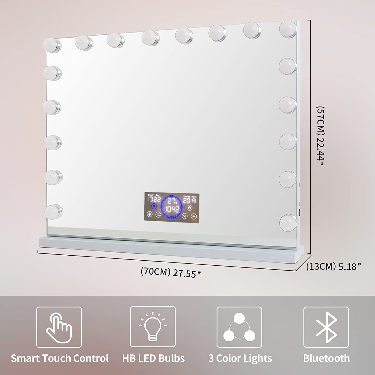 Xmas Discount Hollywood Large Vanity Mirror LCD Screen Speaker XXXL (W27.5" X L22.4") | 18 Dimmable LED Bulbs Mirror FENCHILIN - FENCHILIN