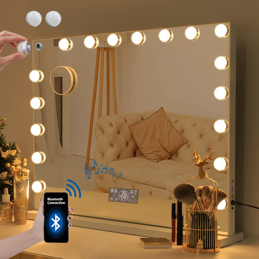 Xmas Discount Hollywood Large Vanity Mirror LCD Screen Speaker XXXL (W27.5" X L22.4") | 18 Dimmable LED Bulbs Mirror FENCHILIN - FENCHILIN