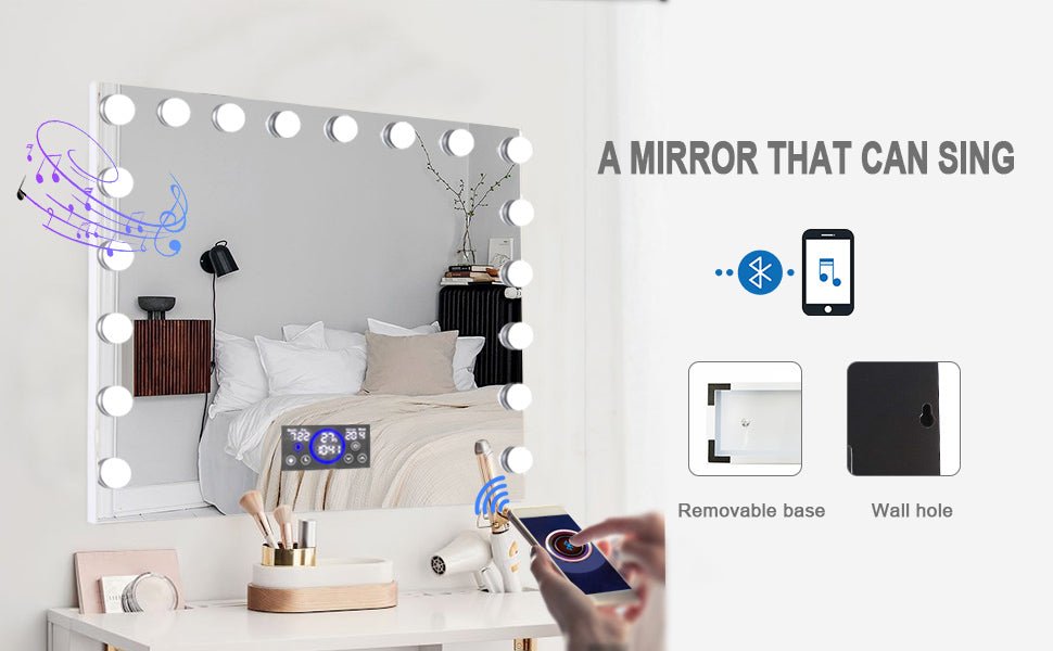 Xmas Discount Hollywood Large Vanity Mirror LCD Screen Speaker XXXL (W27.5" X L22.4") | 18 Dimmable LED Bulbs Mirror FENCHILIN - FENCHILIN